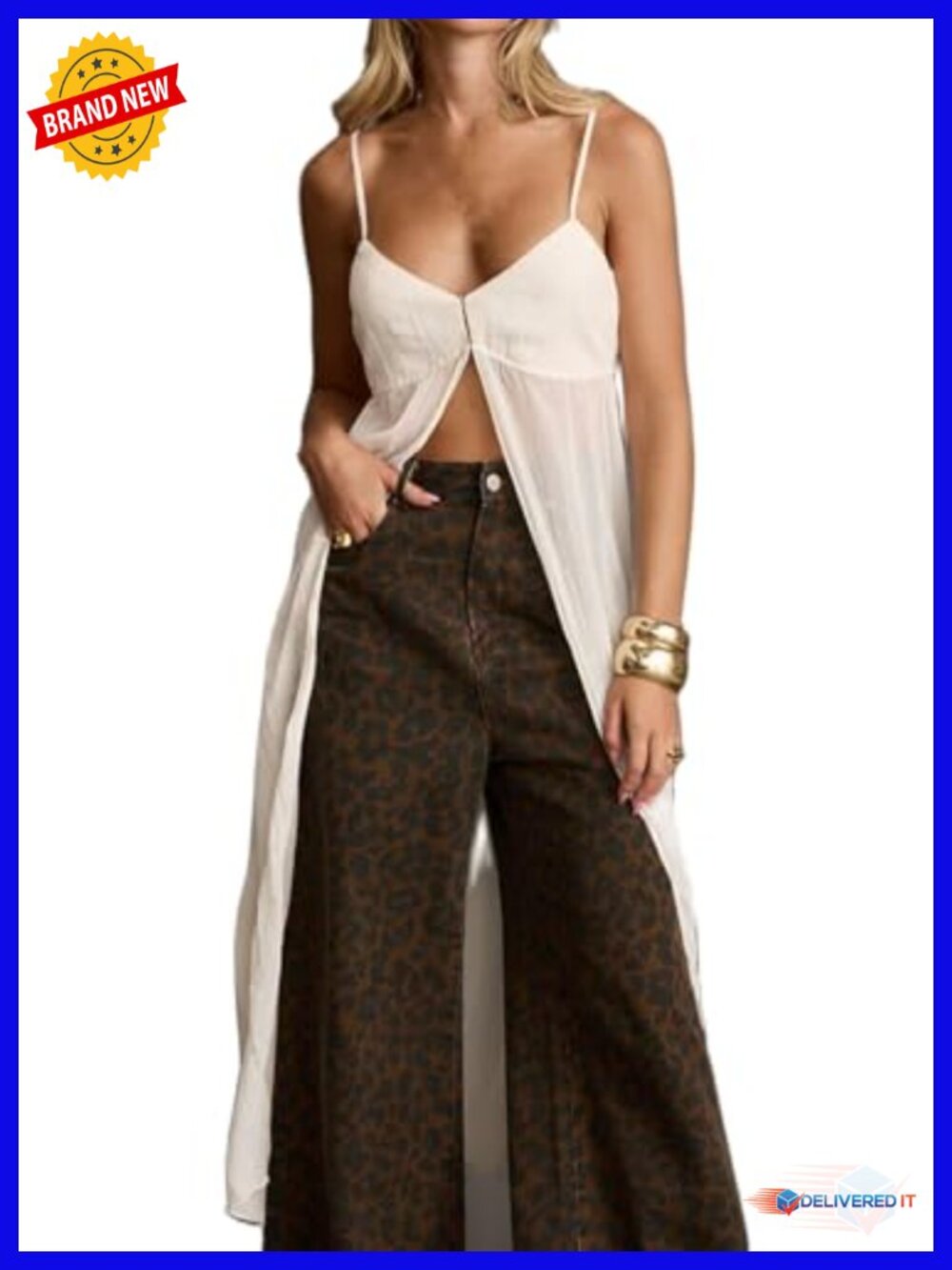 Sheer Flowy Split Front Maxi Cami Tank Top Sleeveless Layering Beach Coverup
